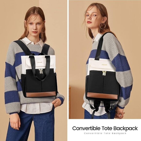 Convertible Mini Backpack Purse Black-Cream Multi-Carry Tote Small College Trave main image 6